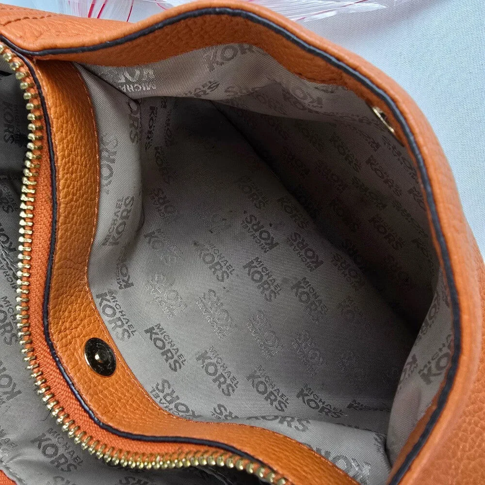 Michael Kors Orange Pebbled Leather Zippered Small Shoulder Bag - Picture 11 of 14